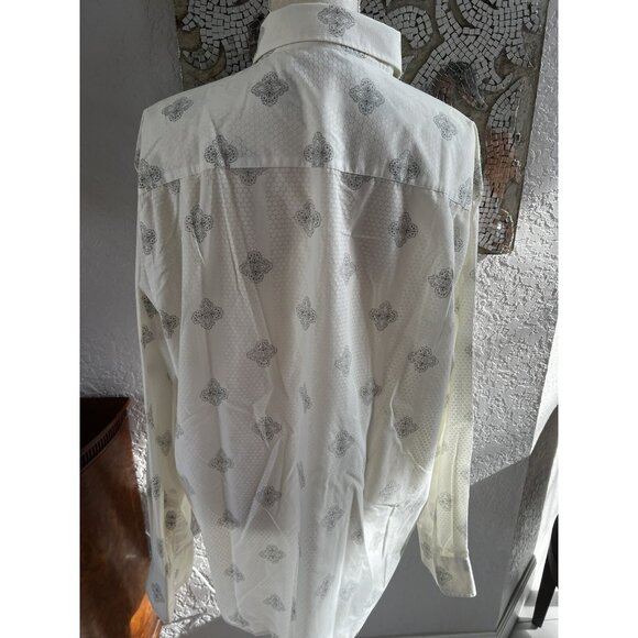 Perry Ellis Mens XL White Long Sleeve Button-Up Shirt W/ Gray Pattern - Picture 3 of 8